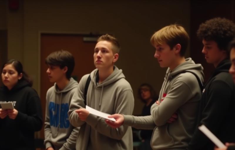 Students intently focusing during a rehearsal session.